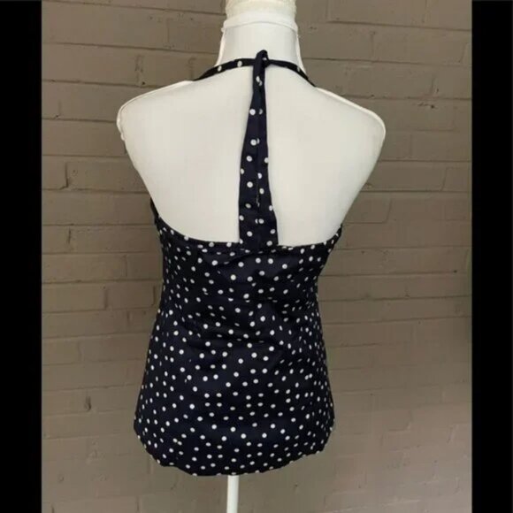 J Crew Midnight Navy Blue & White Polka Dot Pin-Up Halter Crop Tank Top 0 XS - Picture 3 of 10